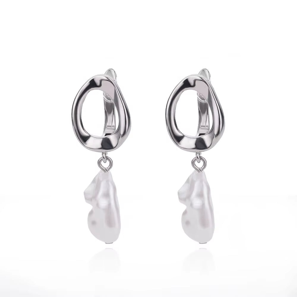 Circle Earrings for Women Vintage Punk Baroque Pearl Earrings Stainless Steel Ear Clip Women Jewelry Imitation Pearl Gift Mujer