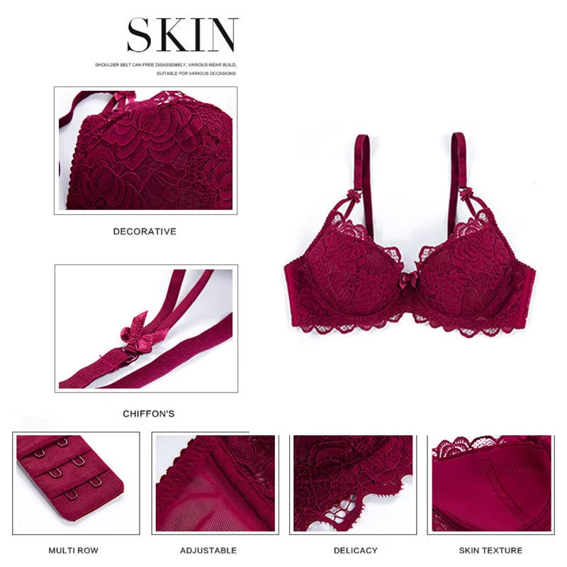 Comfortable Thin Cotton Women Underwear White Sexy Bra plus Size C D Cup Embroidery Brassiere Push up Bras Lace Lingerie Black