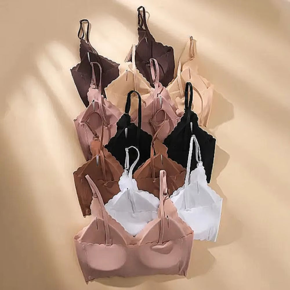 Hot Sale 6 Colors New Ice Silk Underwear Comfy Bra Wirefree Padded Wavy Edge Invisible Yoga Wear Ladies Bra Seamless Women Bra