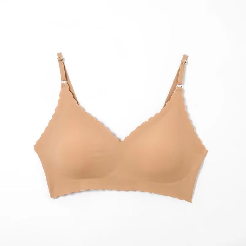 Hot Sale 6 Colors New Ice Silk Underwear Comfy Bra Wirefree Padded Wavy Edge Invisible Yoga Wear Ladies Bra Seamless Women Bra
