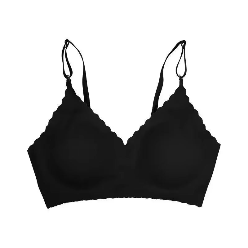 Hot Sale 6 Colors New Ice Silk Underwear Comfy Bra Wirefree Padded Wavy Edge Invisible Yoga Wear Ladies Bra Seamless Women Bra