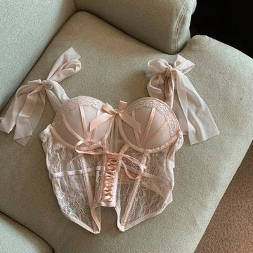 Sweet Sexy Ladies Bra Set Fishbone Corset Spicy Girl Lace Lingerie Strap Upholstery Gathered Type Thin Corset Women Bra Set
