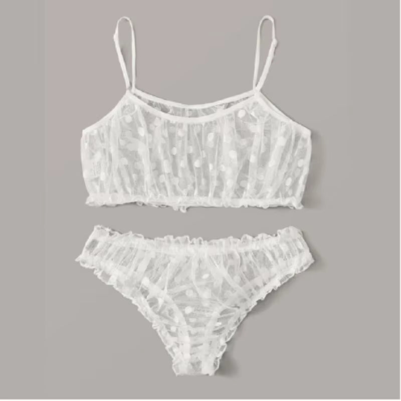Sexy Ladies Bra Sets Polka Dot Mesh Sexy Lingerie Comfortable Thin Bra and Panty Set Ruffles Transparent Women'S Underwear Panty