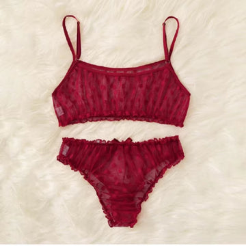 Sexy Ladies Bra Sets Polka Dot Mesh Sexy Lingerie Comfortable Thin Bra and Panty Set Ruffles Transparent Women'S Underwear Panty