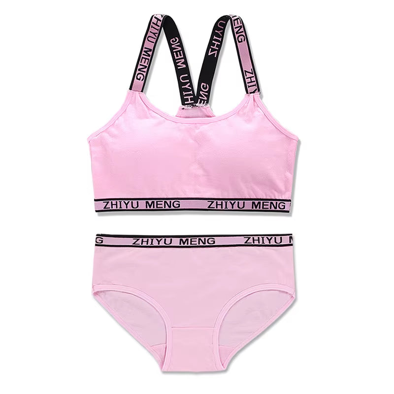 Cotton Girls Bra and Panty Sets Teenage Girls Cotton Padded Training Bra + Panties Kids Sports Bra Panties Underwear