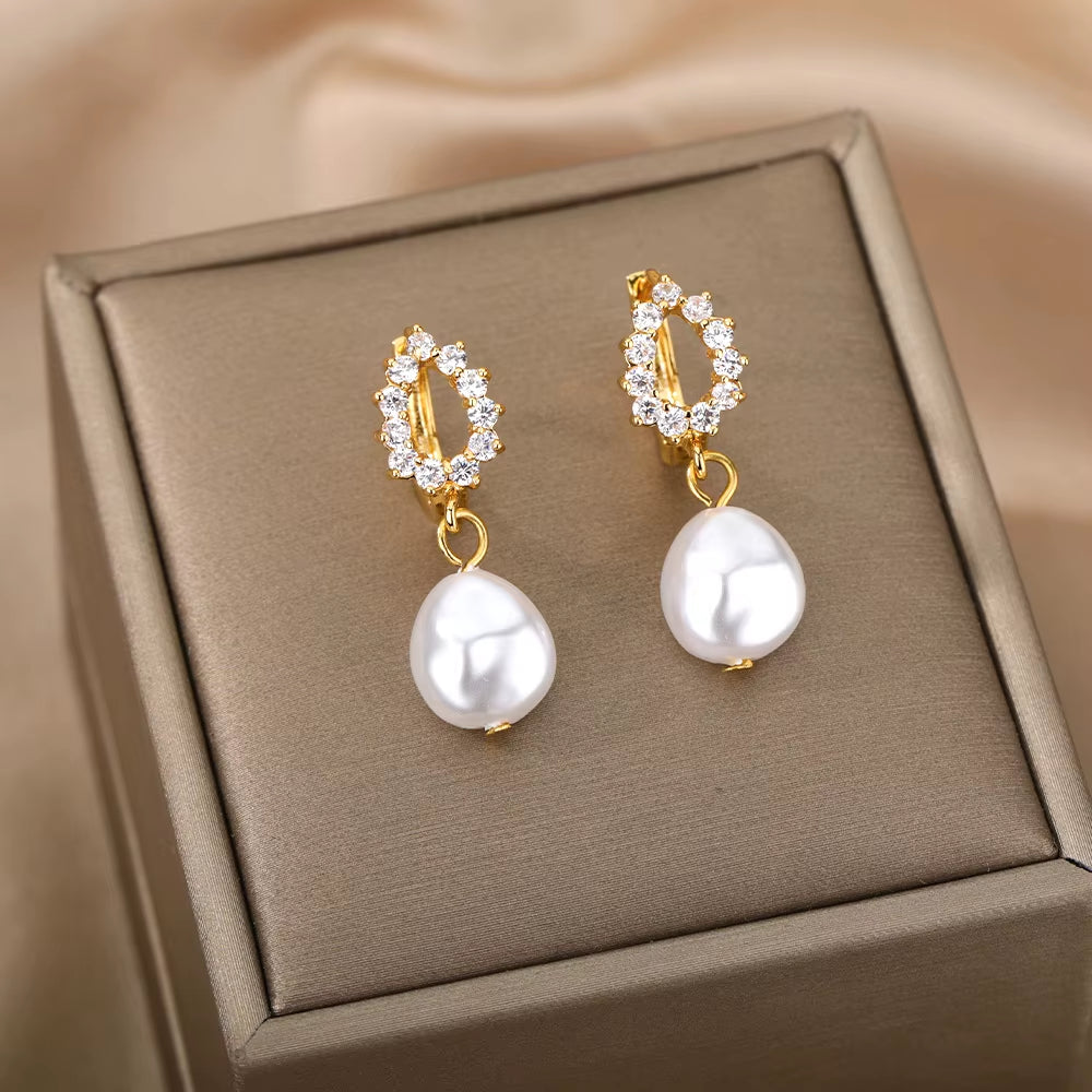 Circle Earrings for Women Vintage Punk Baroque Pearl Earrings Stainless Steel Ear Clip Women Jewelry Imitation Pearl Gift Mujer