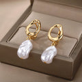 Circle Earrings for Women Vintage Punk Baroque Pearl Earrings Stainless Steel Ear Clip Women Jewelry Imitation Pearl Gift Mujer