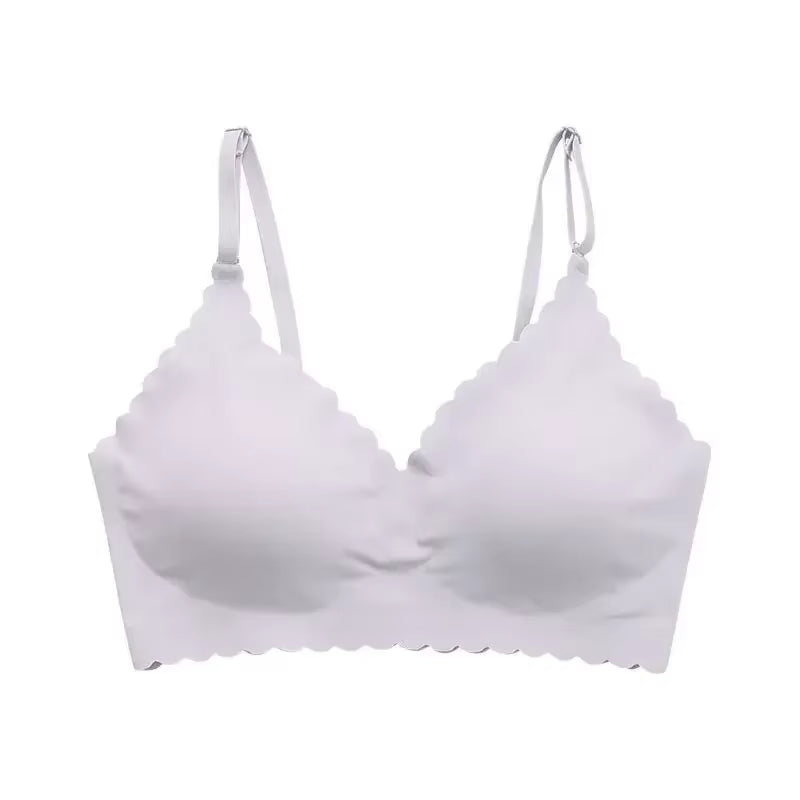 Hot Sale 6 Colors New Ice Silk Underwear Comfy Bra Wirefree Padded Wavy Edge Invisible Yoga Wear Ladies Bra Seamless Women Bra