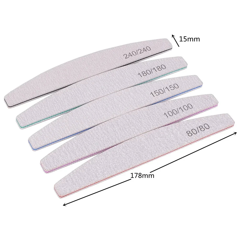 5/10Pcs Professional Nail File Set (150/180 Grit Half‑Moon Sandpaper Files)
