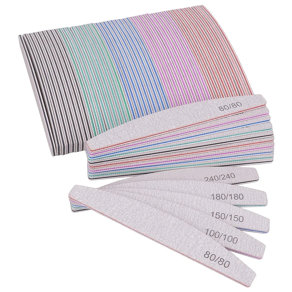 5/10Pcs Professional Nail File Set (150/180 Grit Half‑Moon Sandpaper Files)
