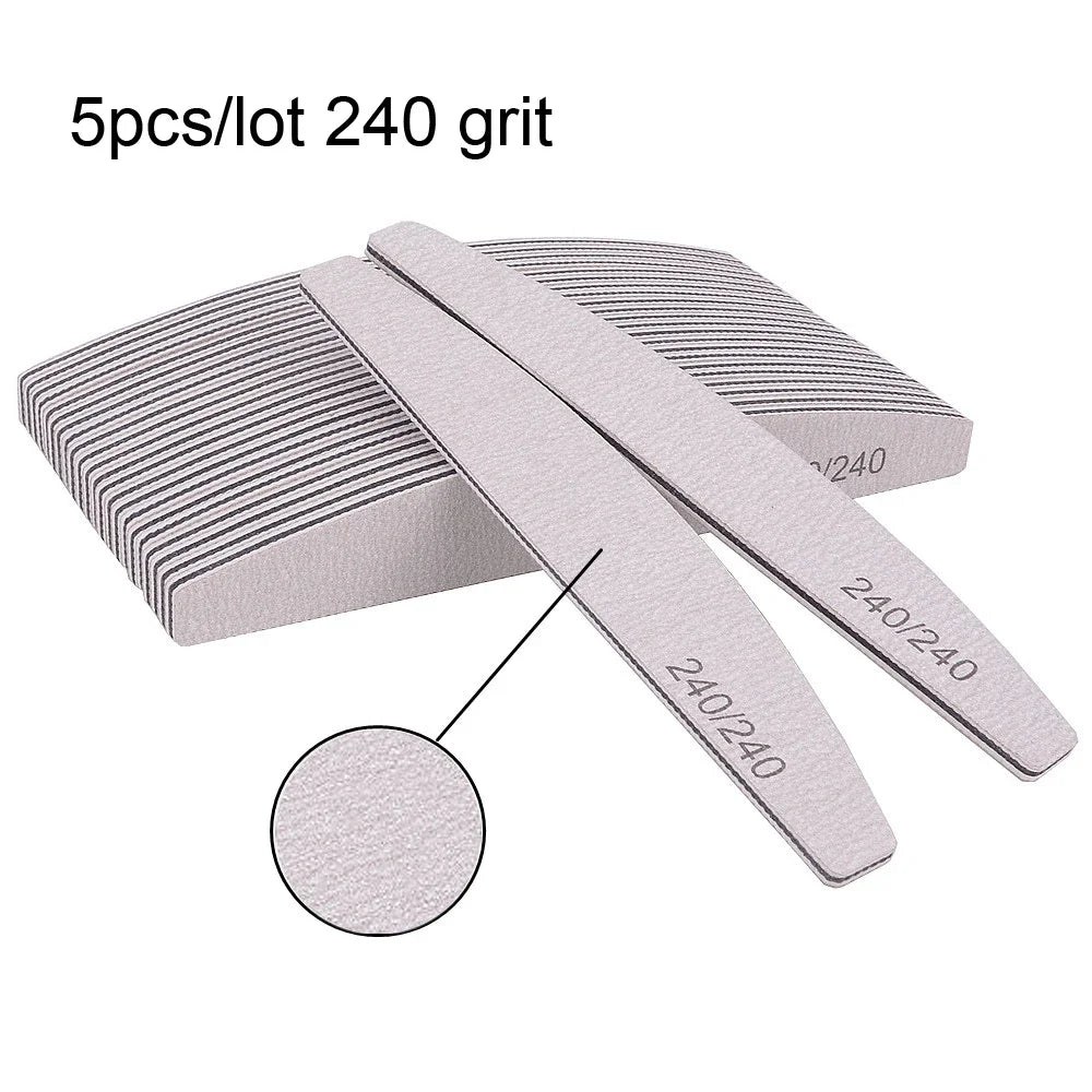 5/10Pcs Professional Nail File Set (150/180 Grit Half‑Moon Sandpaper Files)