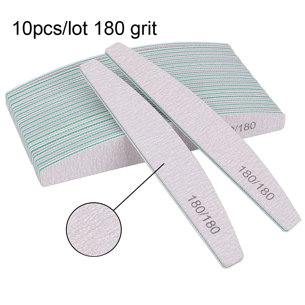 5/10Pcs Professional Nail File Set (150/180 Grit Half‑Moon Sandpaper Files)