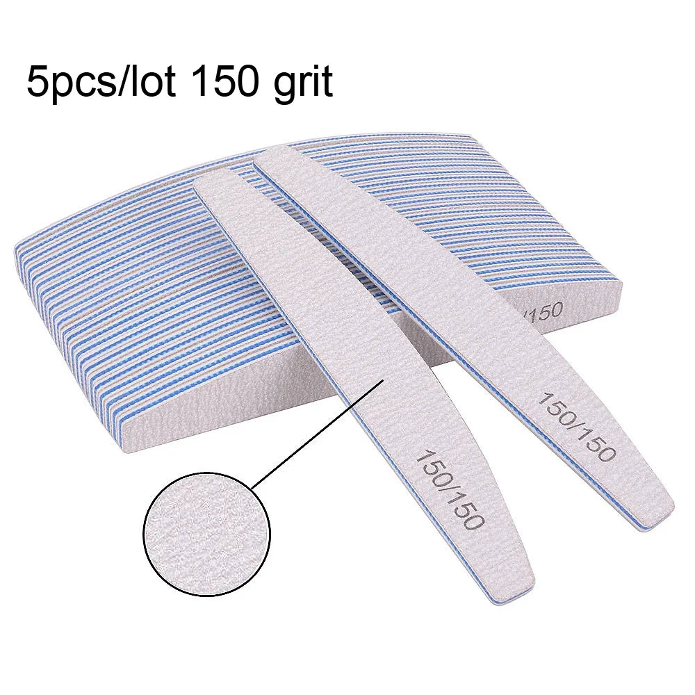 5/10Pcs Professional Nail File Set (150/180 Grit Half‑Moon Sandpaper Files)