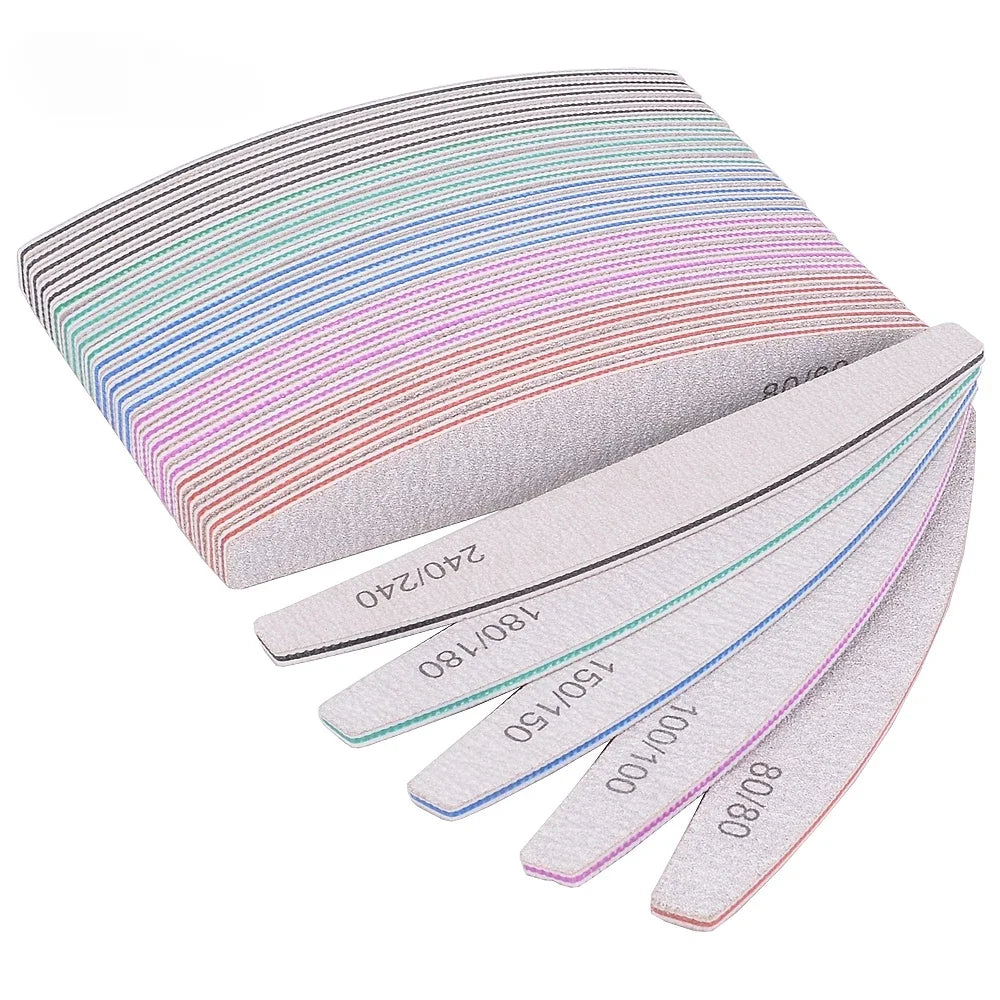 5/10Pcs Professional Nail File Set (150/180 Grit Half‑Moon Sandpaper Files)