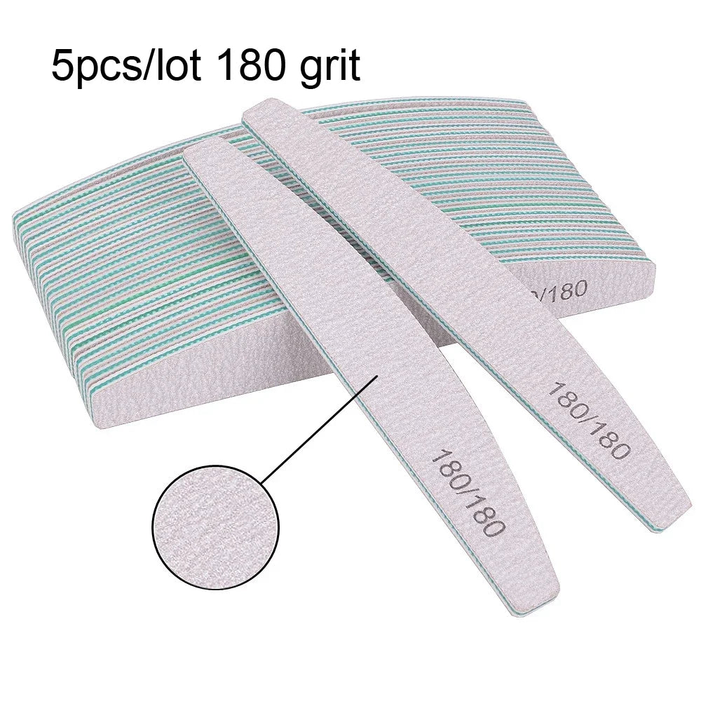 5/10Pcs Professional Nail File Set (150/180 Grit Half‑Moon Sandpaper Files)