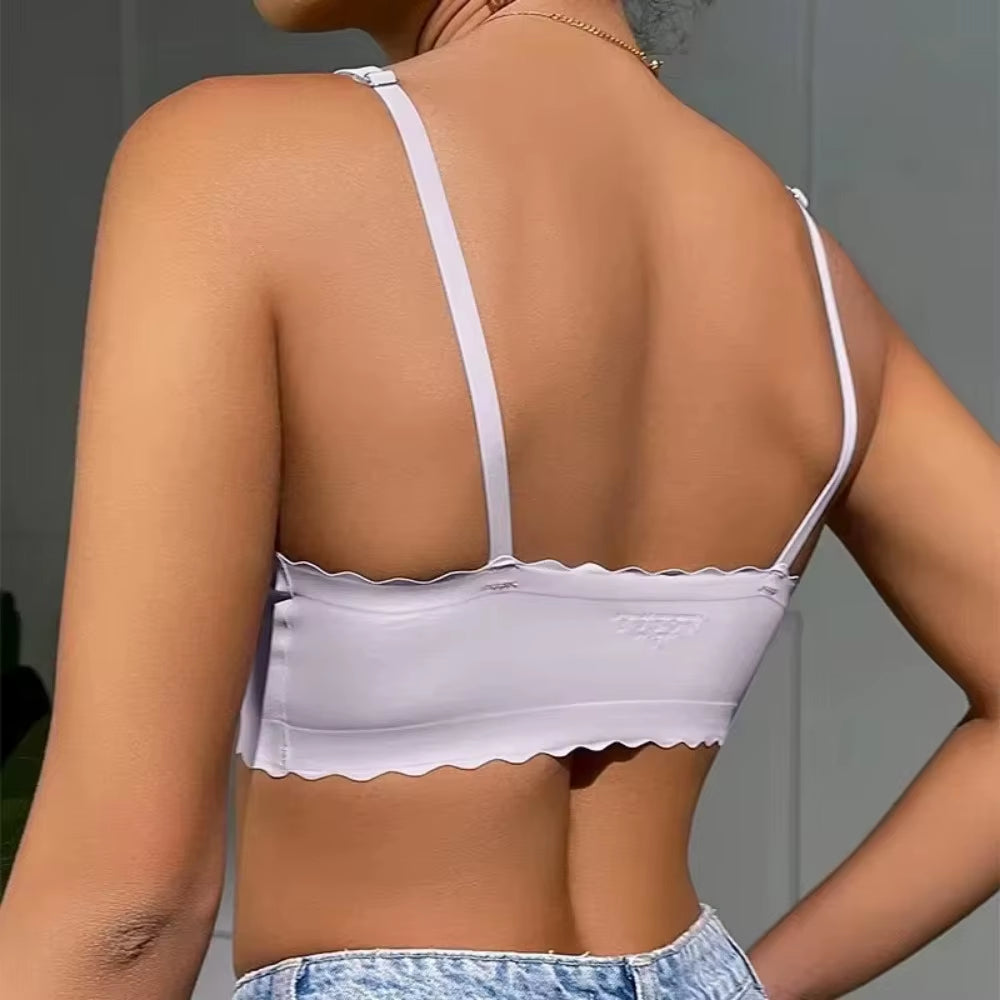 Hot Sale 6 Colors New Ice Silk Underwear Comfy Bra Wirefree Padded Wavy Edge Invisible Yoga Wear Ladies Bra Seamless Women Bra