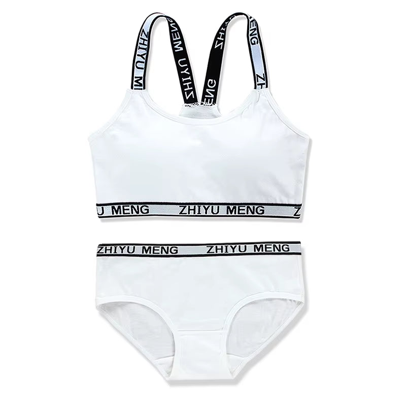 Cotton Girls Bra and Panty Sets Teenage Girls Cotton Padded Training Bra + Panties Kids Sports Bra Panties Underwear