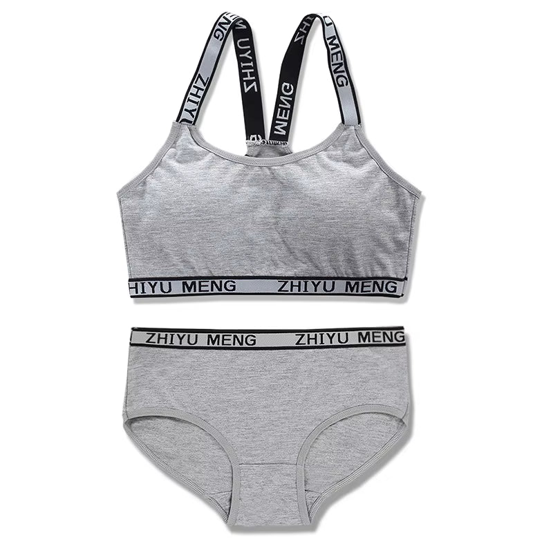 Cotton Girls Bra and Panty Sets Teenage Girls Cotton Padded Training Bra + Panties Kids Sports Bra Panties Underwear