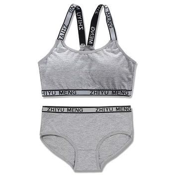 Cotton Girls Bra and Panty Sets Teenage Girls Cotton Padded Training Bra + Panties Kids Sports Bra Panties Underwear