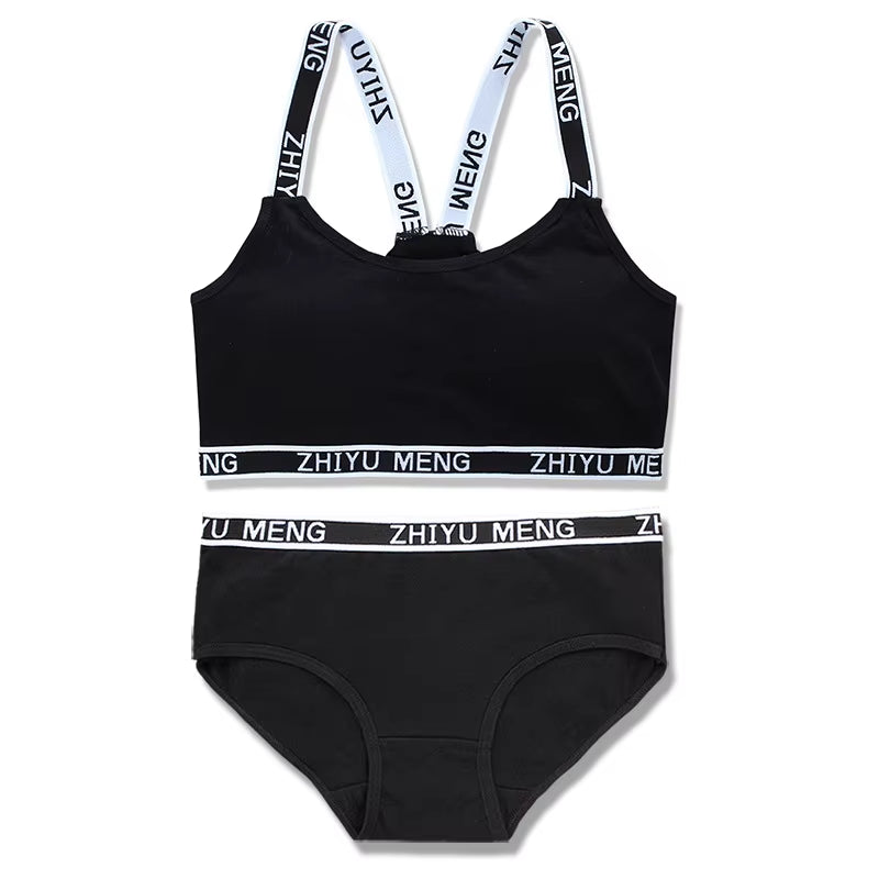 Cotton Girls Bra and Panty Sets Teenage Girls Cotton Padded Training Bra + Panties Kids Sports Bra Panties Underwear