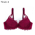 Comfortable Thin Cotton Women Underwear White Sexy Bra plus Size C D Cup Embroidery Brassiere Push up Bras Lace Lingerie Black