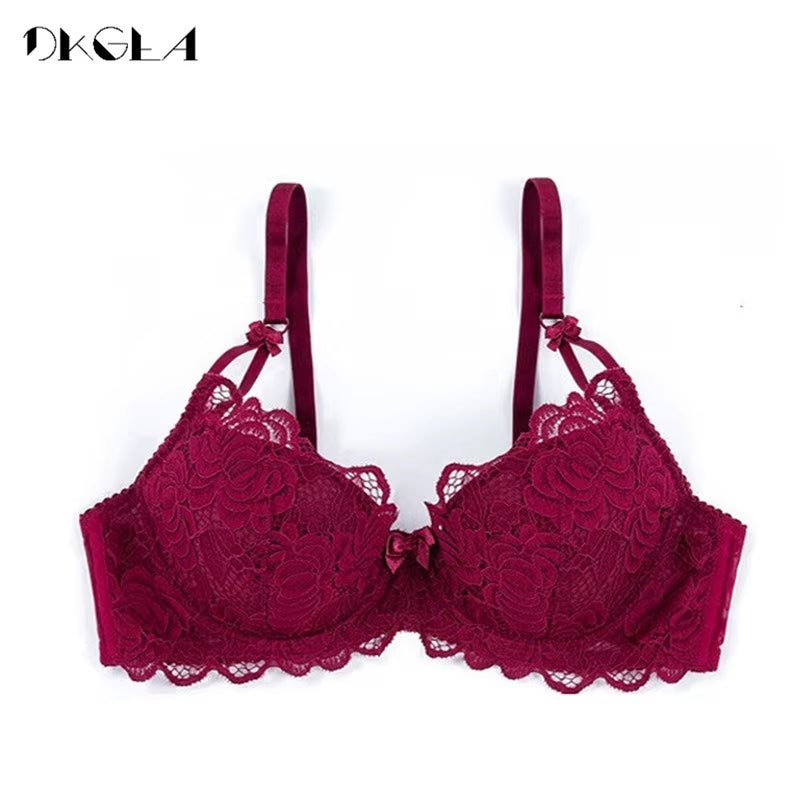 Comfortable Thin Cotton Women Underwear White Sexy Bra plus Size C D Cup Embroidery Brassiere Push up Bras Lace Lingerie Black